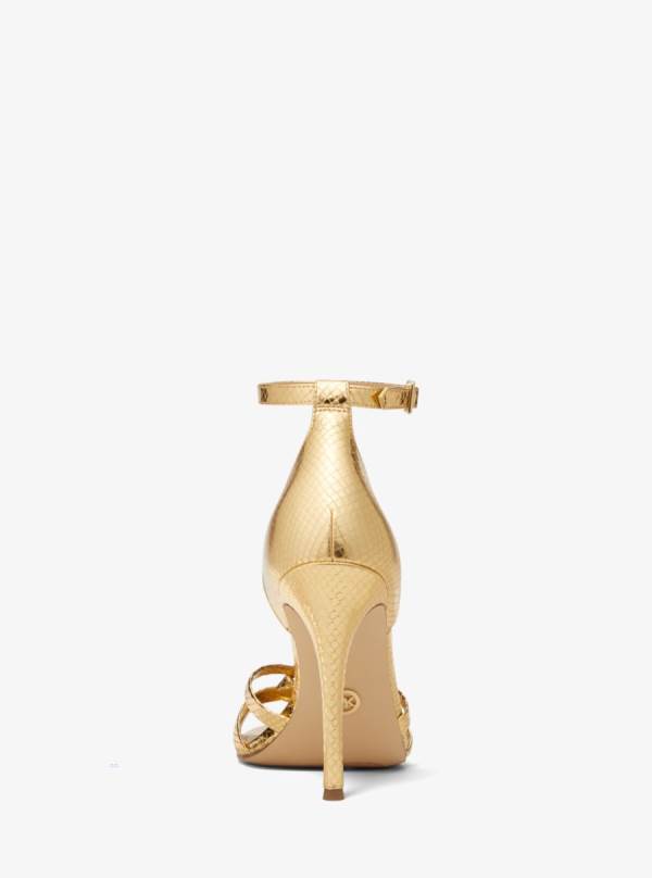 Damske Sandále Michael Kors Brinkley Metallic Snake Embossed Leather Zlate - Topanky Michael Kors Lacne | ZSRPU-7328